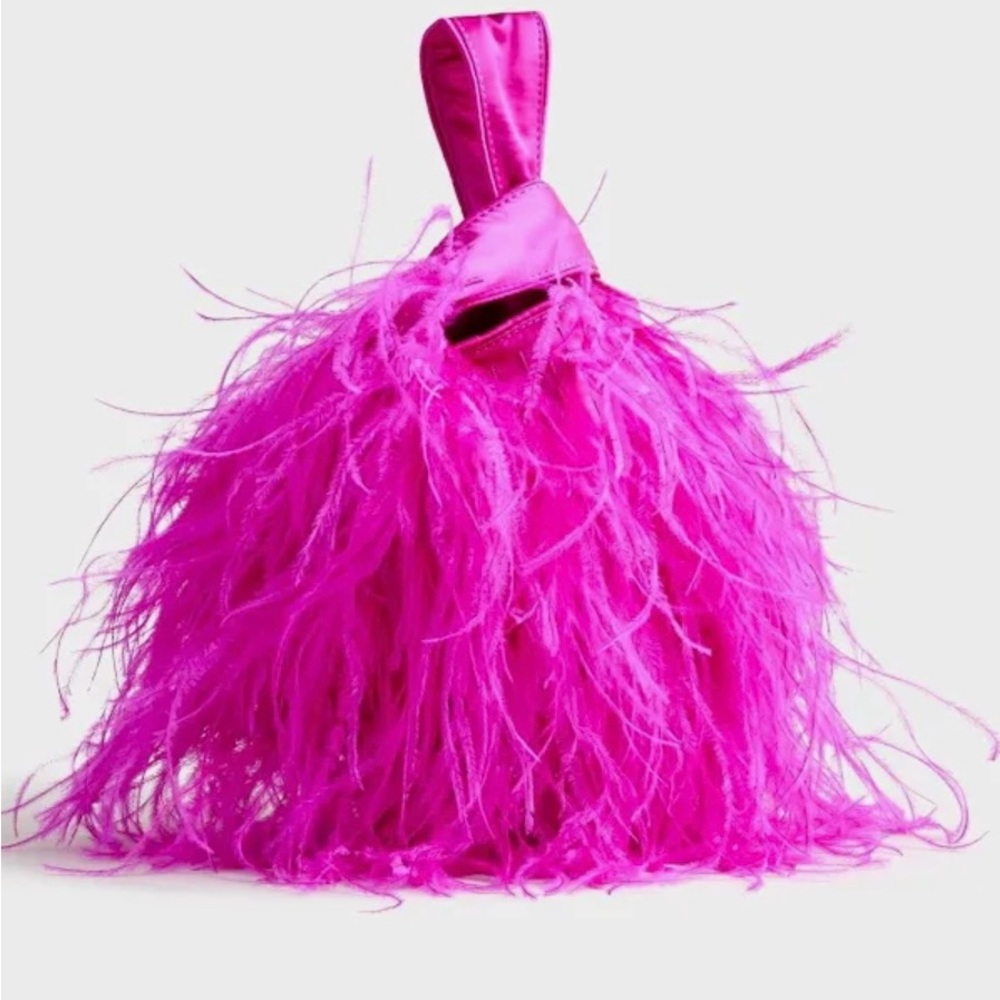 NWT - J.Crew Pink Santorini Bag with Ostrich Feathers